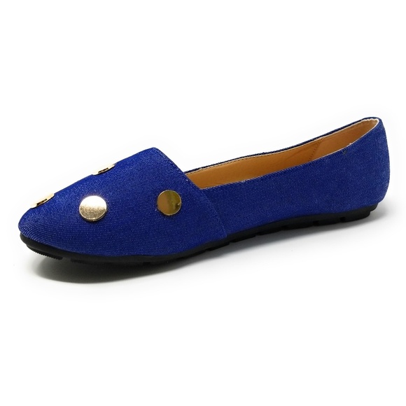 Women Denim Studded Ballet Flats, B-2298, Blue - Picture 2 of 4